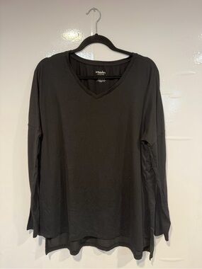 Wander by Hottotties Black V-Neck Long Sleeve Shirt Womens Large Drop Shoulder